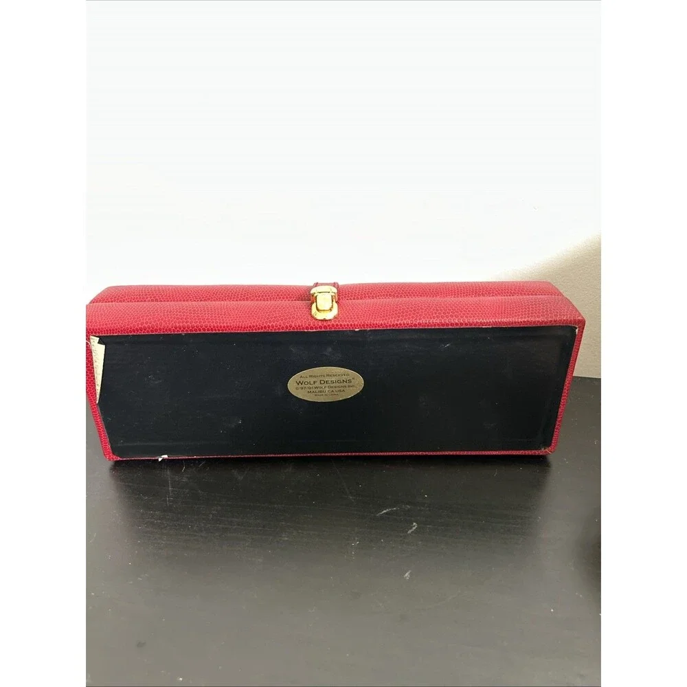 Vintage WOLF DESIGNS Red Lizard Leather Travel Jewelry Watch Case Organizer